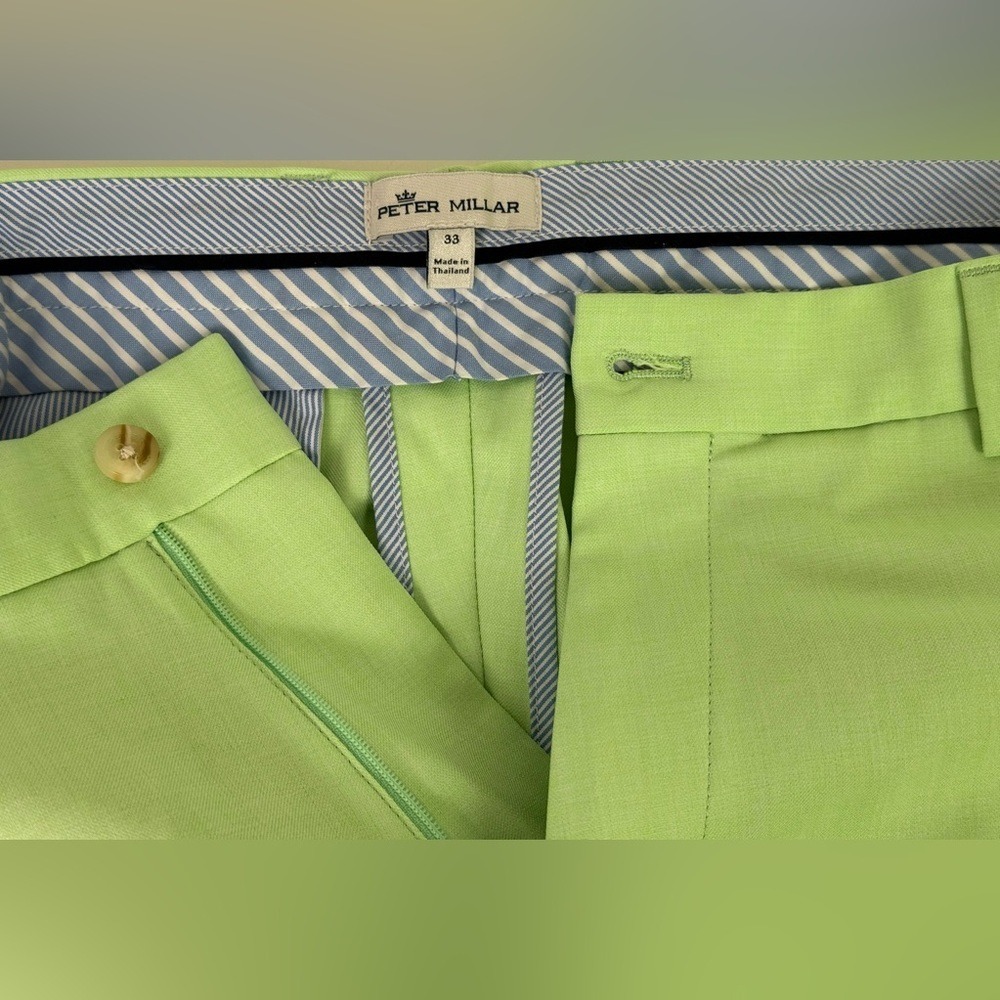 PETER MILLAR Wrightsville Mens 9" Performance Golf Shorts Lime Classic Fit Sz 33 - Picture 8 of 10